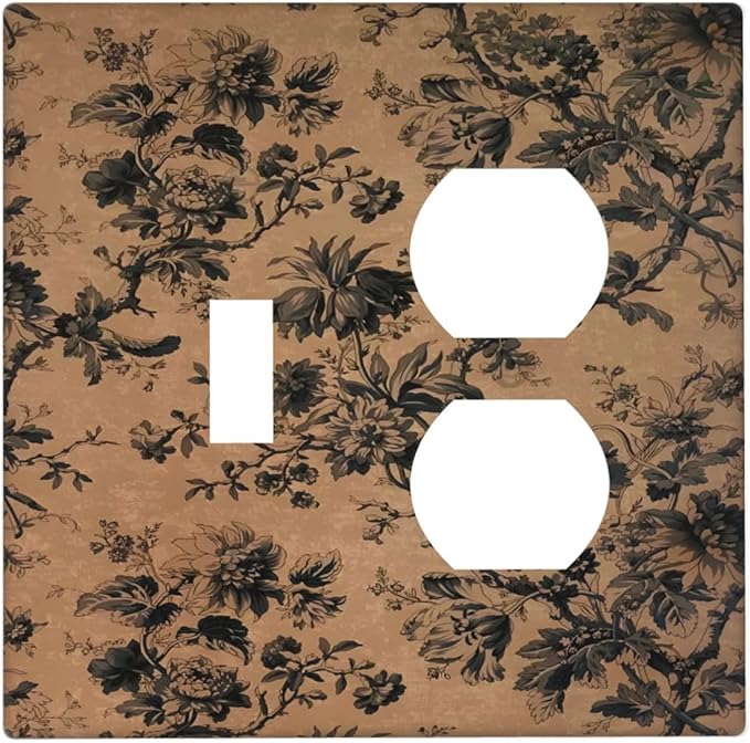 Decorative Outlet Covers Vintage Floral Botanical Brown Background 2 Gang Duplex Light Switch Cover Plate Gfci Wall Plate Plug Switch Plate Covers for Bathroom Bedroom Decor