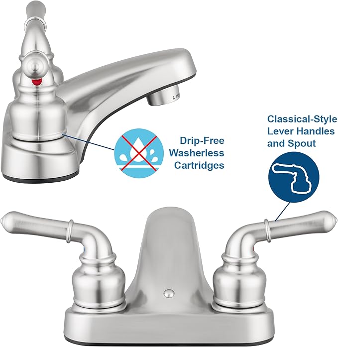 Pacific Bay Lynden Bathroom Sink Faucet - Metallic Plating Over Lightweight ABS Plastic (Brushed Satin Nickel) - 2 Pack