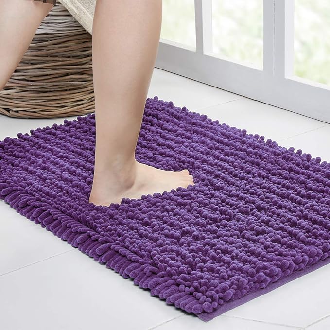 Walensee Bathroom Rug Non Slip Bath Mat (44x24 Inch Lavender) Water Absorbent Super Soft Shaggy Chenille Machine Washable Dry Extra Thick Perfect Absorbant Best Large Plush Carpet for Shower Floor