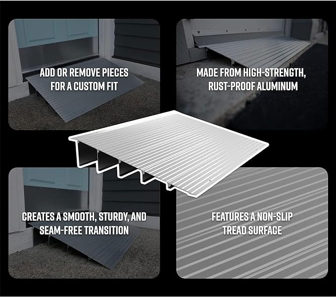 EZ-ACCESS - Threshold Ramps for Doorways - Portable Wheelchair Ramp for Home Steps, Aluminum Door Threshold Sliding Doors, Walker & Wheelchair Access - Adjustable Modular Transitions, 6" Rise