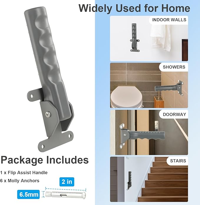 Flip a Grip Doorway Assist Handle - Safety Grab Bar for Elderly, Handicapped, 300LB Weight Suport, Non-Slip Stair & Doorway Stability Aid - Gray(for Hard Wall)