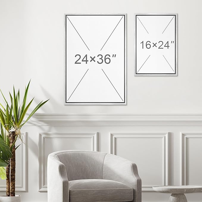 MUDECOR Framed Canvas Print Wall Art Blue Ginkgo Flower Illustrations Modern Art Decorative Bohemian Colorful Chic for Living Room, Bedroom, Office - 24"x36"x2 White
