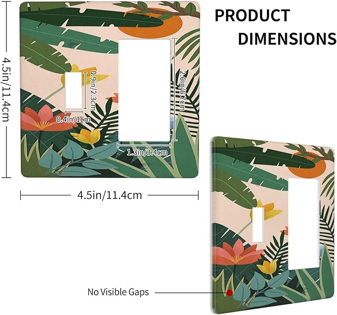 Outlet Covers Boho Tropical Plant Floral Pattern 1 Toggle 1 Rocker Combination Decorative Wall Plate Electrical Switch Plates Light Switch Cover Plate for Bedroom Cabin Decor