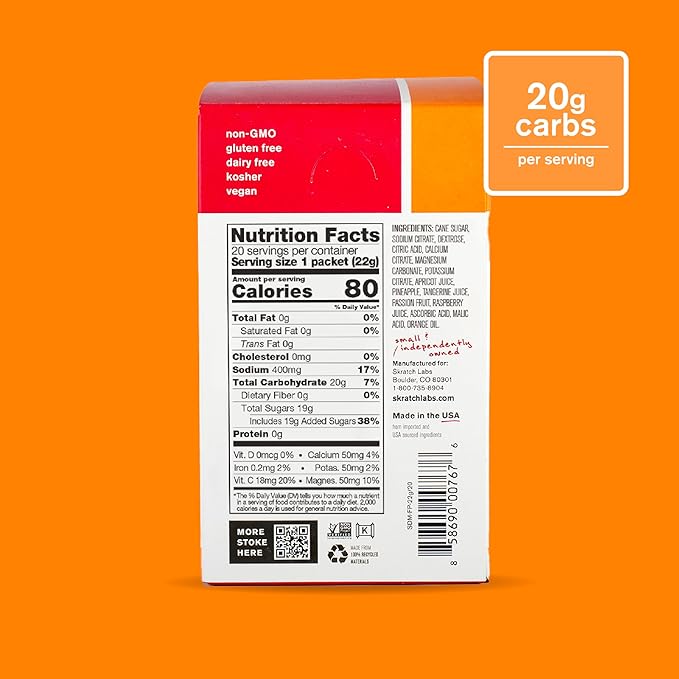 Skratch Labs Hydration Packets - Hydration Drink Mix, Fruit Punch (20ct) - Electrolyte Powder Packets Developed for Athletes and Sports Performance - Gluten Free, Vegan, Kosher