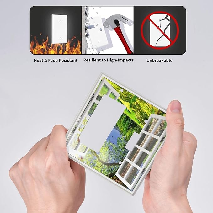 Light Switch Cover Window View Green Rustic Nature Wilderness 2 Gang Toggle Rocker Combo Wall Plates Decorative Switch Plates and Outlet Covers Receptacle Cover for Bathroom Bedroom Decor