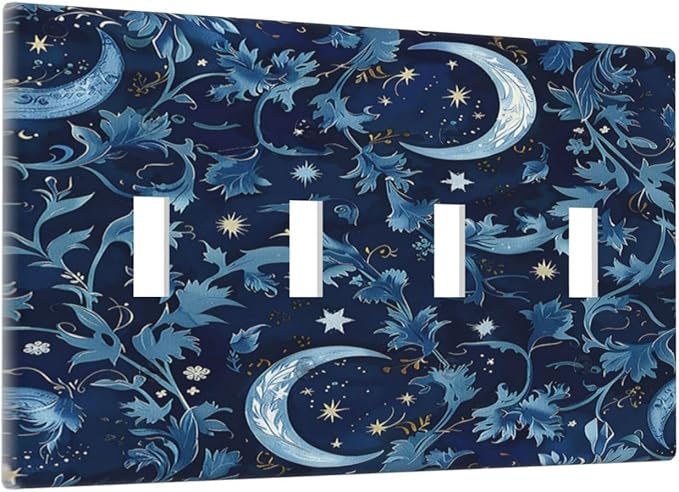 Light Switch Covers Vintage Moon And Flowers Decor Floral William Morris Quad Toggle Electrical Faceplate 4 Gang Wall Plate Decorative Switch Plates for Bedroom Kids room Decor
