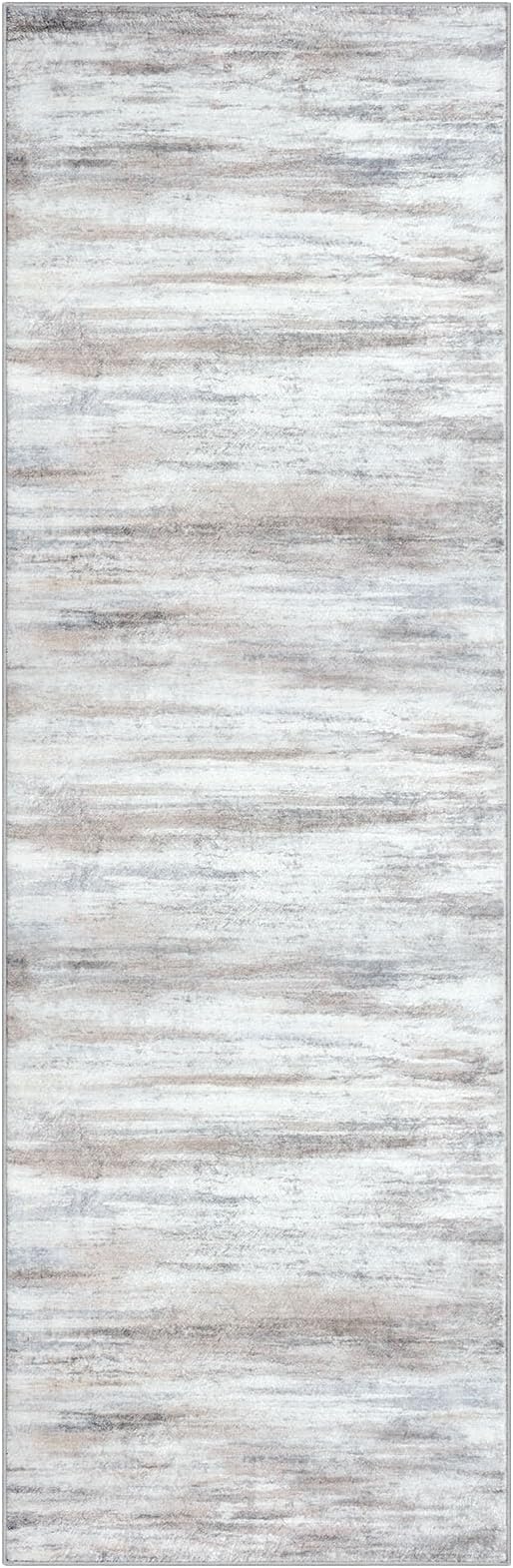 KOZYFLY Modern Abstract Runners for Hallways, 2x7 Kitchen Rugs Non-Slip Washable Soft Striped Kitchen Runner Rugs, Print Beige Carpet Runner for Entryway Bathroom Laundry Room Foyer