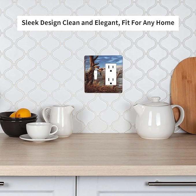 Outlet Covers Hunting Flying Wild Ducks 2 Gang Toggle Rocker Combination Wall Plates Decorative Light Switch Cover Fall Lakeside Reed Wildlife Animal Mallard Receptacle Electrical Switchplate