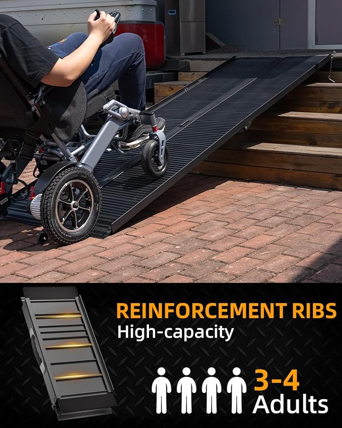 VNN Portable Wheelchair Ramp 7FT, Black Seamless Non-Slip Aluminum Ramps for Wheelchairs for Home, Handicap Wheelchair Ramps for Home Steps, Aluminum Loading Dock Plates