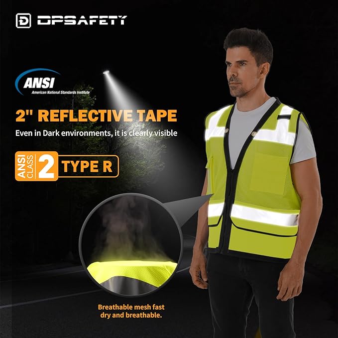 Reflective Safety Vest,Heavy Duty Class 2 Hi Vis Vest-Ansi/Isea Standard,Construction Work Safety Vest(Lime,2XL)
