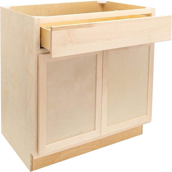 Quicklock RTA (Ready-to-Assemble) | Base Kitchen Cabinets - Shaker Style | Made in America (Raw Maple, 30" Wx34.5 Hx24 D Base)