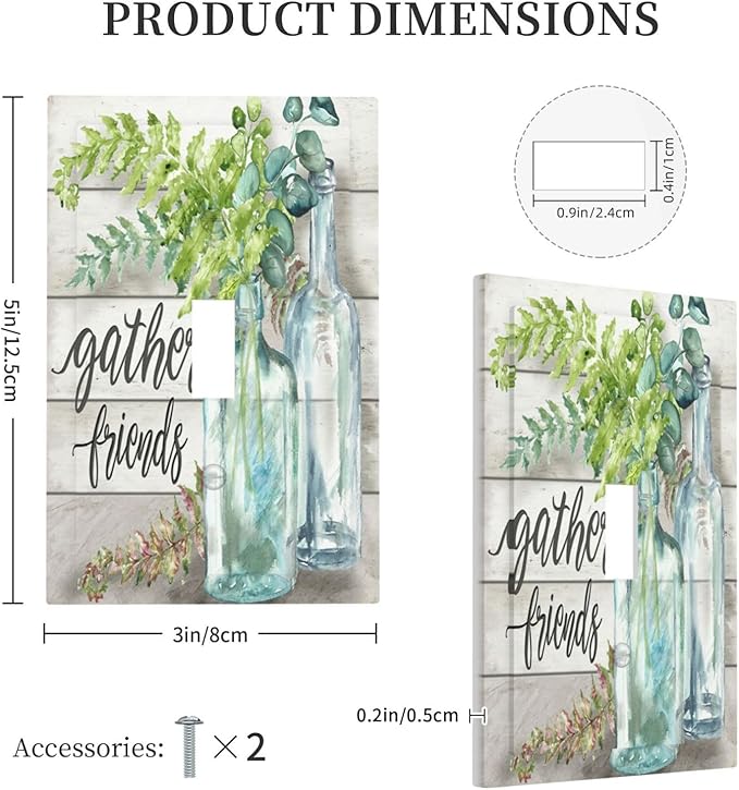 Light Switch Cover Watercolor Modern Flower 1 Gang Wall Plate Cover Floral Plant Wood Single Toggle Outlet Covers Decorative Switchplate Electrical Faceplate for Farmhouse Bathroom Decor
