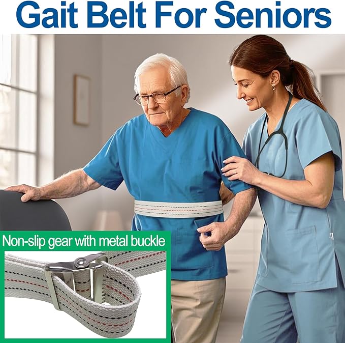 Aliseniors Transfer and Gait Belt with Metal Buckle - 60 Inch, Standing and Transfer Walking Assist Aid for Seniors, Elderly Patients, Caregiver, Nurse, Therapist