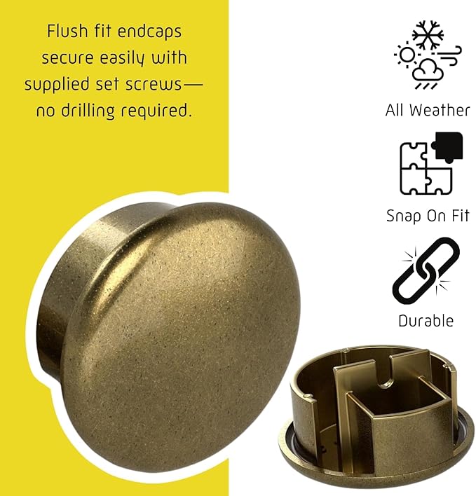 Promenaid 5ft Flush Handrail Kit - Architectural Bronze - Complete Indoor/Outdoor Handrail for Stairs - 1.6" Round Anodized Aluminum Railing with 3 Antique Brass Pivoting Wall Brackets & Flush Endcap