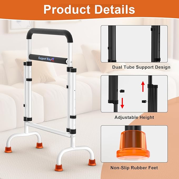 Stand Assist for Chair & Couch – Reinforced Dual-Tube Design, Height Adjustable Mobility Aid for Seniors, Lightweight Metal Frame with 600lb Capacity,White