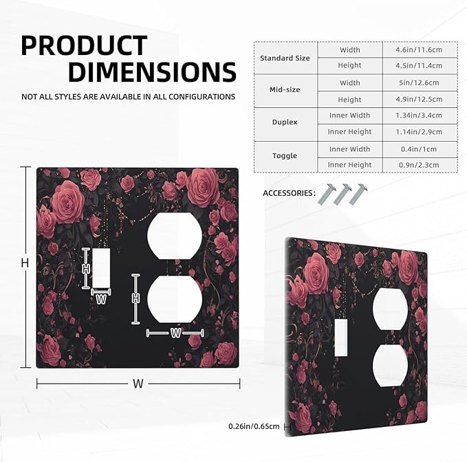 Wallplates Dark Background Red Rose Leaf 1 Toggle 1 Duplex Switch Plate Electrical GFCI Faceplate Decorative Light Switch Covers for Bedroom living Room Decor