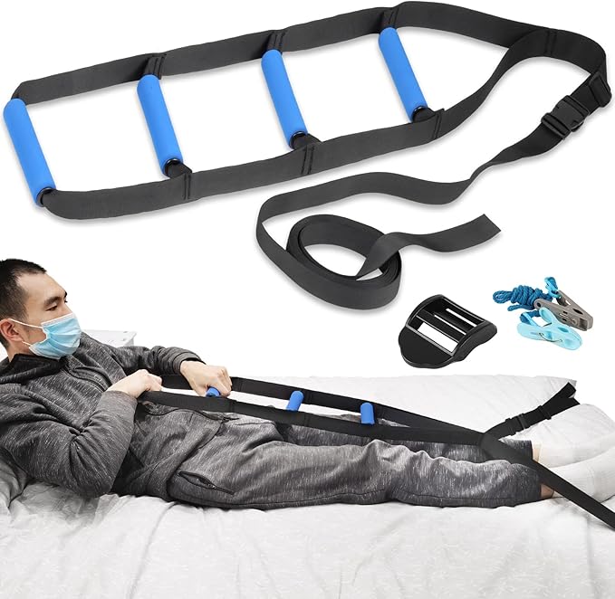 Bed Ladder Assist,Pull up Helper and Sit up Helper 4 Handle Grips,Bed Rail Assistance Devices Adjustable Length Bed Lift for Most Beds Mobility Aid for Elderly, Handicapped,Injured (160 INCHES)