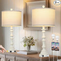 27.5" White Tall Lamp for Living Room, Vintage Farmhouse Table Lamps Set of 2 with USB C+A Ports & AC Outlet, 3-Way Touch Control Bedside Lamps, Rustic Bedroom Lamp for Nightstand Side Table