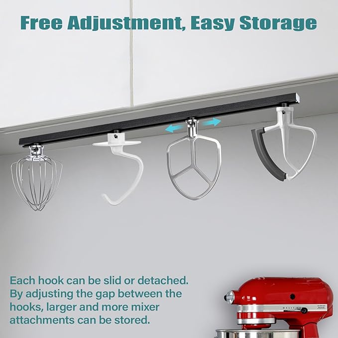 Metal Stand Mixer Attachment Holders Adjustable, Compatible with Kitchen Aid 4.5-6QT Mixers Accessories, Organize 4 Mixer Attachments for Kitchen Storage Organization Space Saver (Black)
