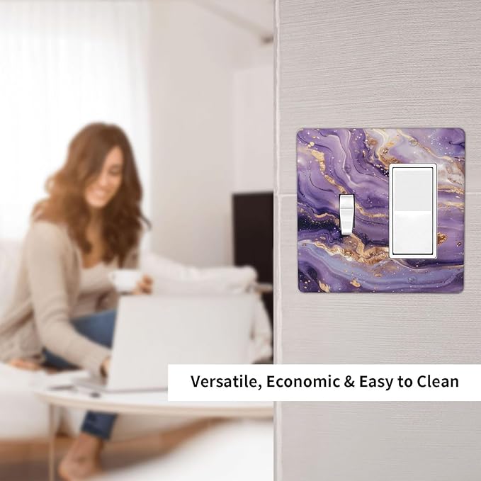 Luxury Marble Texture Purple And Gold Abstract Print Outlet Covers 1 Toggle 1 Rocker Combination Decorative Wall Plate Electrical Switch Plates Light Switch Cover Plate for Bathroom Home Decor