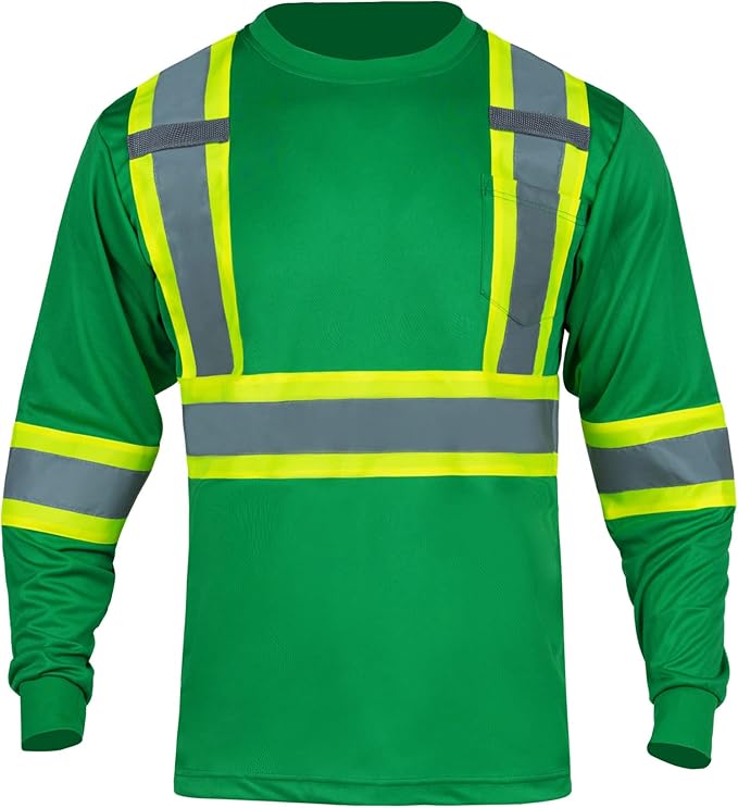FONIRRA Hi Vis Shirts for Men Reflective ANSI Class 2 Safety Long Sleeve High Visibility Work Construction T Shirts