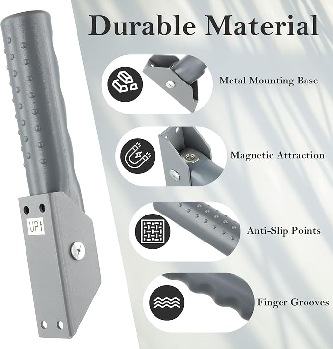 Flip Up Grab Bars for Doorway Stairs for Seniors Elderly, Garage Door Handles Stair Assistance for Elderly, Flip up Doors Grab Bar Not in The Way, Keep Steadily (Gray)