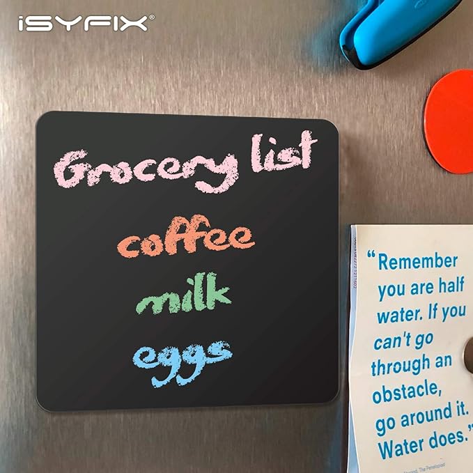 iSYFIX Magnetic Chalkboard Notes - 5.5 x 5.5 inch, 6 Pack, Square - Decorative Magnet Blackboard for Fridge, Kitchen Organizer, Decor, Office, Grocery Lists, Metallic Boxes, Storage and More