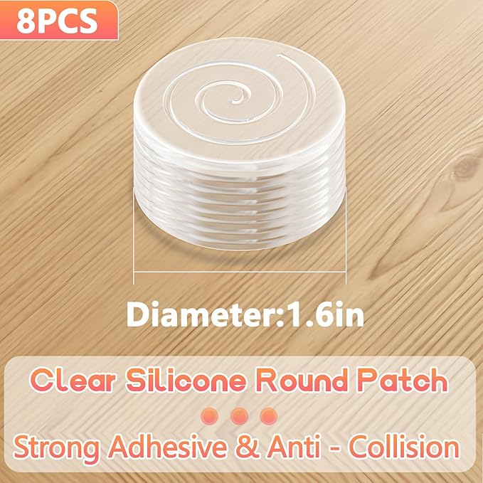 Clear Silicone Cabinet Door Bumpers,Circle 8 Pcs,Self-Adhesive Sound Dampening Pads,Surface Protection & Anti-Friction for Drawers, Table Bottoms,Wall Door Stoppers, Transparent Adhesive Pads
