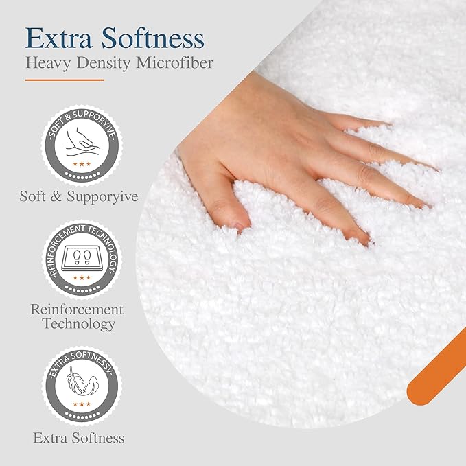 Walensee Non Slip Bath Mat - Soft Microfiber Shaggy Bath Mat (16 x 24, White) Machine Washable and Water Absorbent Thick Plush Shower Rug