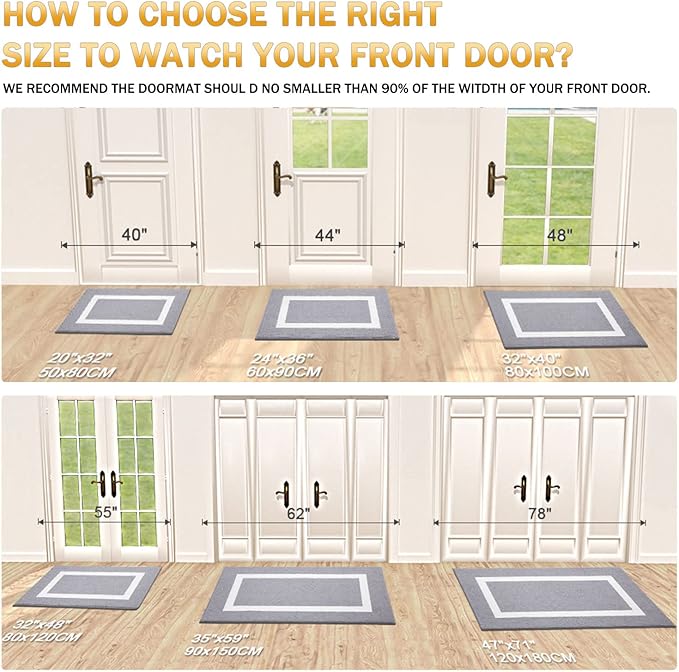 OLANLY Indoor Door Mat, 48x32, Non-Slip Absorbent Resist Dirt Entrance Mat, Washable Low-Profile Inside Entry Doormats for Entryway, Grey