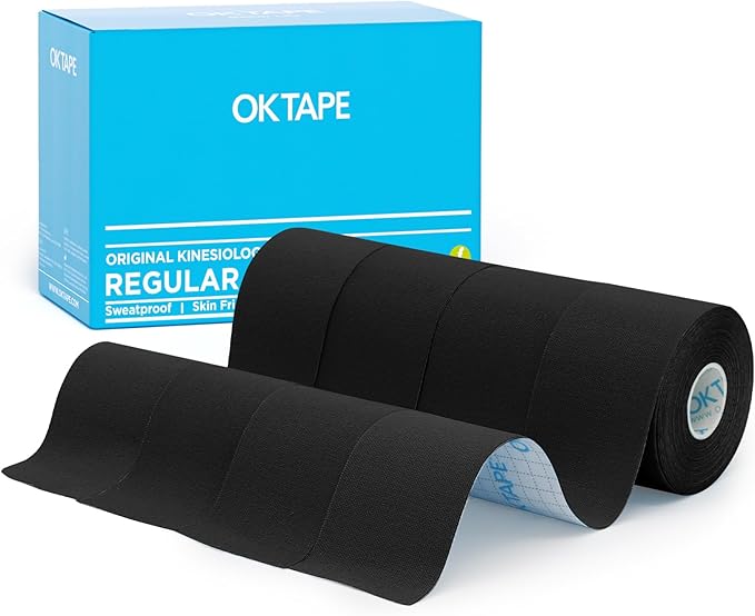 OK TAPE Regular Kinesiology Tape (4 Pack), Original Cotton Athletic Tape for Support Muscle Joint Knee, Sports Waterproof Tape Uncut Strips Latex Free, Hypoallergenic, 2in×16.4ft - Black
