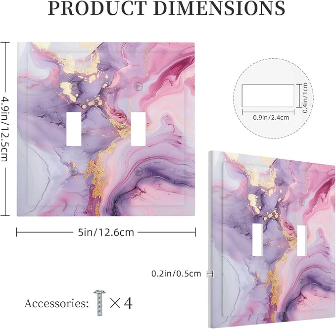 Decorative Switch Plates Pink Marble Abstract Purple Gold Texture 2 Gang Double Toggle Outlet Light Switch Cover Wall Plate Electrical Faceplate for Bathroom living Room Decor