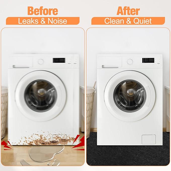 ToLanbbt Under Washing Machine Mat - 62 x 36 Inch Water Resistant Felt Floor Protector with PE Backing for Washer, Dryer, Fridge, Freezer Home Appliance, Non-Slip Refrigerator Floor Mat, Black