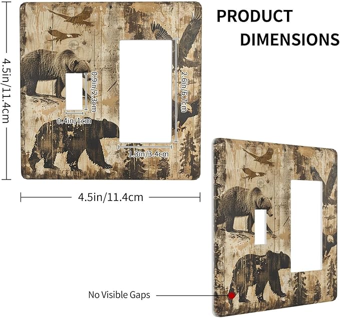 Outlet Covers Vintage Cabin Wildlife Animal Bear Eagle Forest 1 Toggle 1 Rocker Combination Decorative Wall Plate Electrical Switch Plates Light Switch Cover Plate for Farmhouse Bedroom Decor