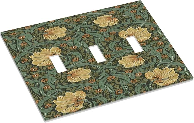 Decorative Switch Plates William Morris Floral Vintage Flowers Pattern 3 Gang Wall Plate Triple Toggle Light Switch Cover Faceplate Electrical Wall Panels for Bedroom living Room Decor