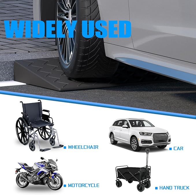 2 Pack 6'' Rise Rubber Curb Ramp Heavy Duty Loading Rubber Curb Ramps 3 Tons Driveway Ramp Car Slope Ramp for Loading Dock Bike Vehicle Warehouse Sidewalk Wheelchair (6" H)