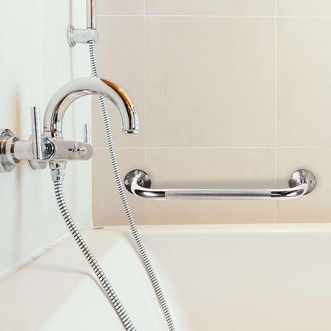 18 Inch Grab Bars for Bathtubs and Showers - Chrome Knurled Bathroom Safety Rail Handle - Non Slip Textured Grip Handicap Grab Bar for Seniors, 250 lbs Weight Support Capacity