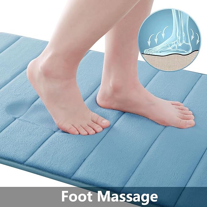 Buganda Memory Foam Bath Mat, 44" x 24", Ultra Soft and Non-Slip Bathroom Rugs, Water Absorbent and Machine Washable Bath Rug Runner for Bathroom, Shower, and Tub, Blue