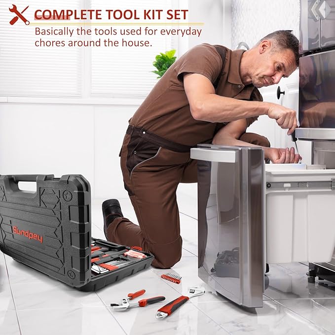 Sundpey Home Tool Kit 148-Pcs - Household Basic portable Hand Repair Tool Set with Case & Ratcheting Screwdriver & Hex Key & Pliers & Wrench & Voltage Tester & Water Pump Plier for Men Women