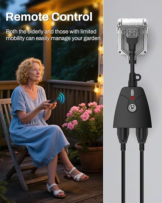 HBN Outdoor Wireless Remote Control Outlet Plug,Weatherproof Heavy Duty Power Strip,Indoor Electrical Plugs for Light Switch,6-inch Cord,100ft Range, ETL Listed(15A,Dual 3-Prong Outlets,3Packs)