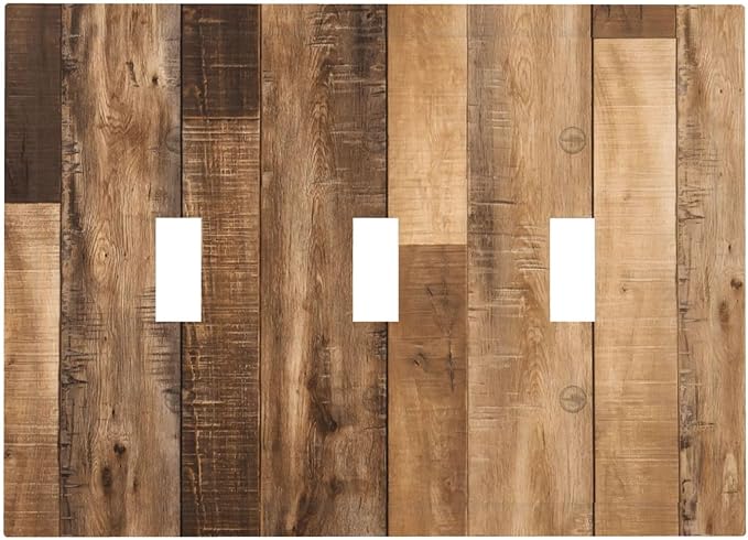 Rustic Brown Wood Splicing Vintage Dark Oak Print Decorative Switch Plates 3 Gang Wall Plate Triple Toggle Light Switch Cover Faceplate Electrical Wall Panels for Farmhouse Home Decor