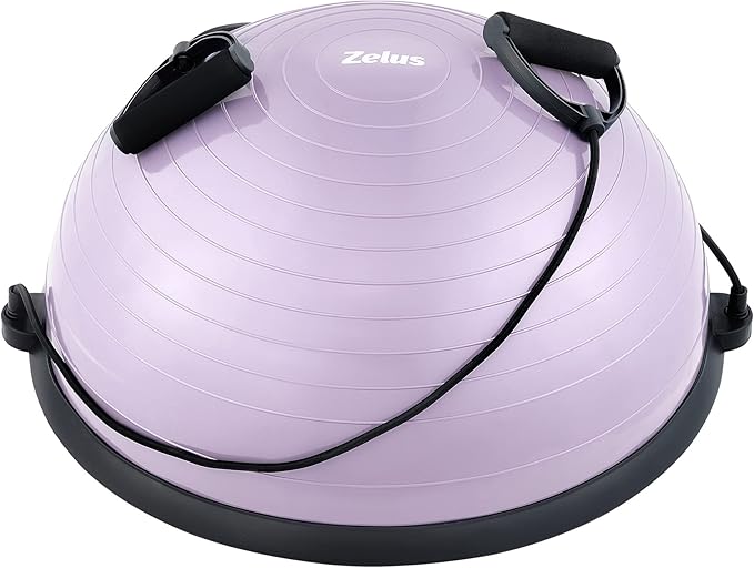 ZELUS Balance Ball Trainer with Resistance Bands and Foot Pump, Inflatable Yoga Ball for Home Gym Workouts, 23 Inch Exercise Half Ball for Balance Training Core Strength Fitness More, 330lb Cap