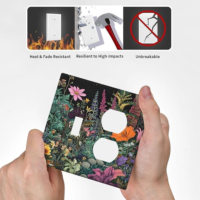 Decorative Outlet Covers Colorful Floral Dark Sky Wildflower Plants 2 Gang Duplex Light Switch Cover Plate Gfci Wall Plate Plug Switch Plate Covers for Bathroom Decor