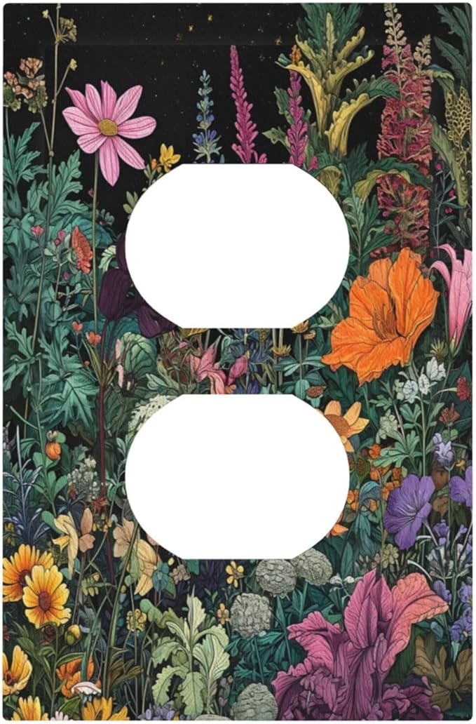 Outlet Covers Colorful Floral Dark Sky Wildflower Plants Decorative 1 Gang Duplex Light Switch Cover Plate Receptacle Wall Plate Electrical Switch Plate Covers for Bathroom Decor