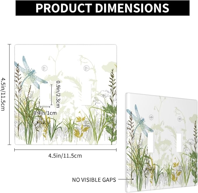 Wild Flower Dragonfly 2 Gang Toggle Light Switch Cover Plates Decorative Electric Outlet Covers Decorator Wall Switch Plate Receptacle Plug Covers 4.5 * 4.5 Inches