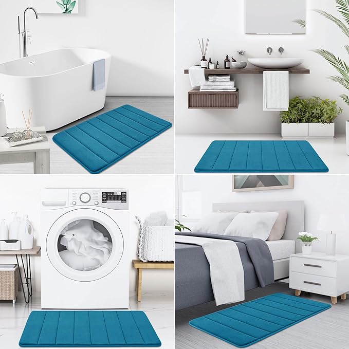 Buganda Memory Foam Bath Mat, 24" x 16", Ultra Soft and Non-Slip Bathroom Rugs, Water Absorbent and Machine Washable Bath Rug for Bathroom, Shower, and Tub, Peacock Blue