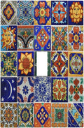 Decorative Light Switch Cover Mid Century Talavera Shaped Tiles 1 Gang Single Toggle Device Electrical Faceplate Switchplates Decorator Outlet Wall Plate for Bedroom Bathroom Decor