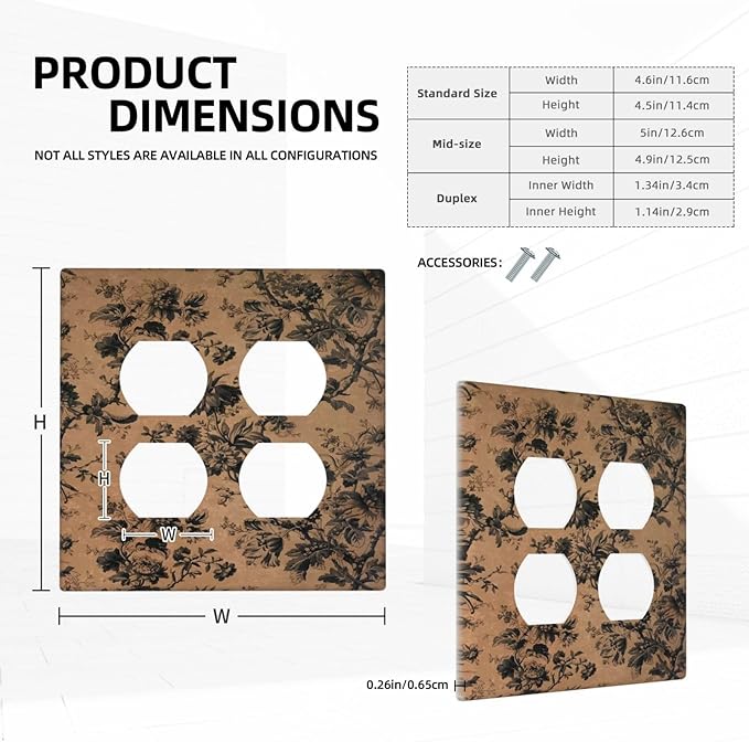 Decorative Switch Plate Covers Vintage Floral Botanical Brown Background 2 Gang Outlet Covers Double Duplex Light Switch Cover Plate Gfci Wall Plate for Bathroom Bedroom Decor