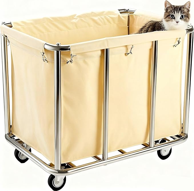 Commercial Laundry Cart with Wheels 330lb Industrial 12 Bushel Laundry Hamper Sorters Heavy Duty Large Waterproof Laundry Basket For Home Organizer and Storage