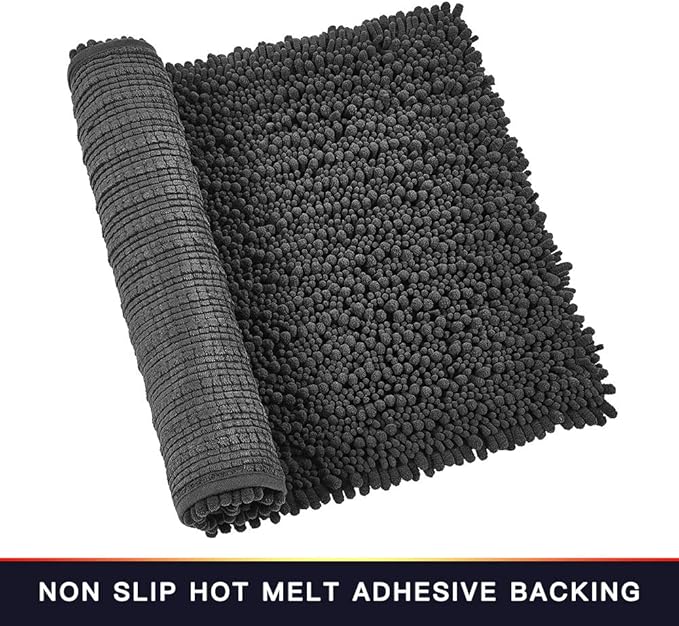Walensee Bathroom Rug Non Slip Bath Mat (32x20 Inch Dark Grey) Water Absorbent Super Soft Shaggy Chenille Machine Washable Dry Extra Thick Perfect Absorbant Best Large Plush Carpet for Shower Floor